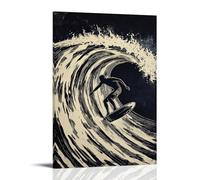 HHYXMJLL Sports Poster Surfing Linocut Print Technique Capturing Tube Ride with Curling Wave Anatomy Details Stylish Wall Hanging Art - Decorative Poster Mural12x18inch(30x45cm)