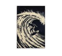 HHYXMJLL Sports Poster Surfing Linocut Print Technique Capturing Tube Ride with Curling Wave Anatomy Details Stylish Wall Hanging Art - Decorative Poster Mural24x36inch(60x90cm)