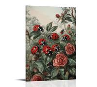 HHYXMJLL Victorian-Era Illustration of A Majestic Ladybird Swarm on Rose Bush Stylish Wall Hanging Art - Decorative Poster Mural08x12inch(20x30cm)