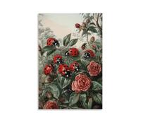 HHYXMJLL Victorian-Era Illustration of A Majestic Ladybird Swarm on Rose Bush Stylish Wall Hanging Art - Decorative Poster Mural16x24inch(40x60cm)