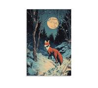 HHYXMJLL Victorian-Era Illustration of A Wise Fox Delivering Letters in A Moonlit Forest Stylish Wall Hanging Art - Decorative Poster Mural08x12inch(20x30cm)