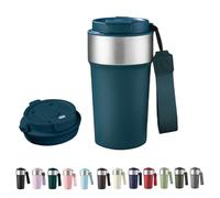 HHZalvyre Insulated Travel Mug 510ml, Leakproof Stainless Steel Thermal Coffee Cup with Carry Strap, 3 Drinking Modes, Keeps Hot/Cold for Hours, Car Office Commute Mug, Gift Idea (Peacock Blue)