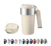 HHZalvyre Insulated Travel Mug 510ml, Leakproof Stainless Steel Thermal Coffee Cup with Carry Strap, 3 Drinking Modes, Keeps Hot/Cold for Hours, Car Office Commute Mug, Gift Idea (White)