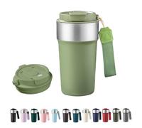 HHZalvyre Insulated Travel Mug 510ml, Leakproof Stainless Steel Thermal Coffee Cup with Carry Strap, 3 Drinking Modes, Keeps Hot/Cold for Hours, Car Office Commute Mug, Gift Idea (Avocado Green)