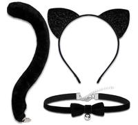 HHZQYYDS Cat Ears Headband and Tail Bell Collar Set Cat Costumes for Women Black Cat Ears and Tail Set Halloween Party Cosplay Costume Accessories for Women
