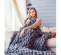HHZY Chunky Knit Throw Super Soft Luxury Hand-Knitted Blanket Warm And Cosy Throw Blanket Mat Rug for Your Sofa, Bed, Armchair, Garden And More,Gray,120x150cm/47.2x59in