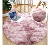 HHZY Round Rugs for Living Room Kids Room Circular Faux Fur Sheepskin Style Rug Tie-Dye Faux Fleece Chair Cover Seat Pad Soft Fluffy Shaggy Area Rugs for Bedroom Sofa Floor,Pink,180 * 180cm