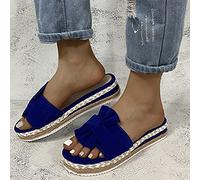 HHZY Sandals for Women Summer Slip-On Slide Platform Sandals 2021 Fashion Cute Bow Flat Open Toe Slippers Casual Beach Travel Shoes,Blue,39