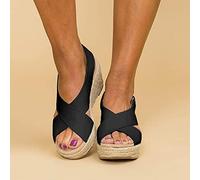 HHZY Sandals Womens Wedge Summer Ladies Faux Leather Sandal Open Toe Platform Walking Shoes Thick Bottom Buckle Ankle Strap Comfortable Shoes,Black,US12/EU43