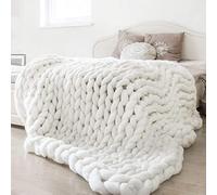 HHZY Super Large Chunky Knit Blanket Bed Throw Handmade Bulky Knitting Sofa Covers Large Cable Knitted Knitting Throw for Bedroom Decor Bed Chair Sofa Pet Mat Rug,White,100x200cm/39.3x78.7in
