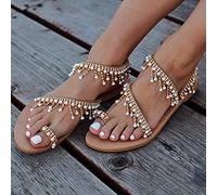 HHZY Women Summer Flat Sandals Bohemian Flip Flops Boho Thongs Comfort Rhinestone Clip Toe Beach Sandals Shoes Ankle Strap Slip on Casual Vacation Walking Shoes,Brown,42