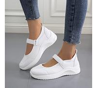 HHZY Women's Casual Walking Sneakers Lightweight Breathable Flat Mary Jane Shoes Summer Closed Toe Mesh Non-Slip Adjustable Walking Sandals,White,US6/EU37