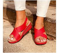 HHZY Women's Comfortable Wedge Sandals Ladies Orthopedic Sandals Platform Vintage Open Toe Soft Wide Fit Summer Sandal Casual Beach Shoes,Red,US6/EU37
