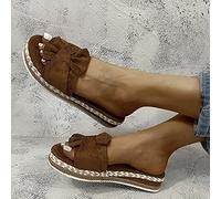 HHZY Womens Flat Platform Sandals Fashion Bohemia Bow Platform Slide Slippers Sandals Summer Open Toe Suede Mules Comfy Casual Beach Shoes,Brown,US7/EU38