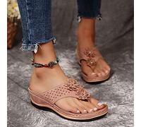 HHZYT Women's Sandals Comfortable Flip Flops with Arch Support Summer Slip on Slide Slippers with Flowers Casual Wedge Sandals Beach Shoes,Pink,US7/EU38