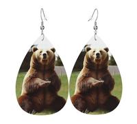 Hi Bear Sit on the lawn Earrings for Women Teardrop Leather Earring Double Sided Drop Dangle Earrings Lightweight Women's Ear Accessories Jewelry Fashion Birthday Gift
