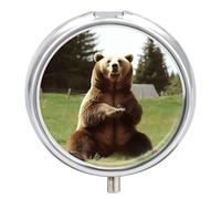 Hi Bear Sit on The Lawn Pill Case with 3 Compartments - Portable Travel Pill Organizer for Purse, Easy-Open Button Design, Small Round Pillbox Vitamin Holder Organizer for Women Men
