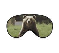 Hi Bear Sit on The Lawn Sleep Mask Light Blocking Eye Cover Polyester Eye Mask with Elastic Strap Blindfold for Side Sleeper Sleeping Masks Face Hugging for Women Men Travel