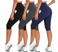 Hi Clasmix 3 Pack Leggings for Women-Knee Length Capri Tummy Control