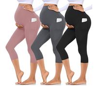 Hi Clasmix 3 Pack Maternity Capri Leggings with Pockets-Buttery Soft Workout Pregnancy Yoga Pants