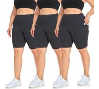 Hi Clasmix 3 Pack Plus Size Biker Shorts for Women(1X-4X)-High Waisted Non-See Through Workout Super Soft Black Yoga Shorts