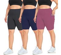 Hi Clasmix 3 Pack Plus Size Biker Shorts for Women(1X-4X)-High Waisted Non-See Through Workout Super Soft Black Yoga Shorts