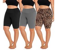 Hi Clasmix 3 Pack Plus Size Biker Shorts for Women(1X-4X)-High Waisted Non-See Through Workout Super Soft Black Yoga Shorts