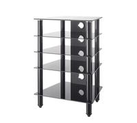 MMT Furniture Designs Black 5 Shelf Hi Fi Stand Rack 500mm Deep Glass Shelves To
