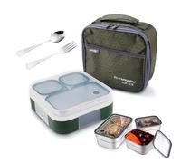 HI-FINE Lunch Box for Adults, LunchBox with lunch bag, Stainless Steel Bento Box with Tableware, Leakproof Food Container 3 pcs Total 720ML (Green)