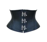 Hi-GERMANWEARS Women's Underbust Black Leather Steel Boned Body Waist Shaper with Strong Claps Closure Waist Corset Corsets, black, 3XS