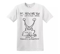 Hi How are You Daniel Johnston Mens T-Shirt Top (White,5XL)