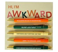 Hi I'm Awkward - Funny Pen Set, 5 Pens with Humorous Quotes, Multicolour