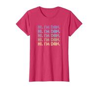 HI I'm DAN Funny Words | Nickname | Vintage Retro T-Shirt, Women, Red Heather, Small