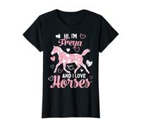 Hi I'm Freya And I Love Horses - Cute Heart Pattern Horse T-Shirt