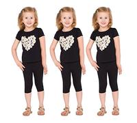 hi!mom 3 Pack Black Girls Cropped Leggings 3/4 Lenght - Cotton Basic Opaque Stretchy Dance Sport School Summer Capri Leggings - Pants for Kids Black Leggings 8-9 Years