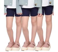 hi!mom 3 Pack Girls Cycling Shorts - Safety Comfy Cotton Basic Non See Through Girl Short Leggings Kids - School Dance Sport Bike Summer Shorts Knee Length, Navy 4 Years
