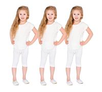 hi!mom 3 Pack White Girls Cropped Leggings 3/4 Lenght - Cotton Basic Opaque Stretchy Dance Sport School Summer Capri Leggings - Pants for Kids White Leggings 2-3 Years