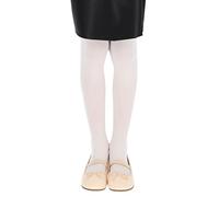 hi!mom Girl's Classic Plain White Tights Ballet Dance School Uniform Kids Semi Opaque Footed Microfiber Tights Extreme Solid Soft Pantyhose Size 11-13 Years Old