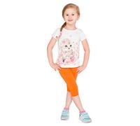 hi!mom Girls Cropped Leggings 3/4 Lenght - Cotton Basic Opaque Stretchy Dance Sport School Summer Capri Leggings - Pants for Kids Orange Leggings 5-6 Years