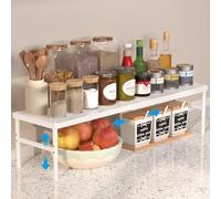 HI NINGER Expandable Kitchen Shelf Organiser, Kitchen Shelf, Adjustable & Stackable Spice Rack, Spice Rack for Kitchen Cabinet and Pantry, Suitable for Worktops of Various Widths (White)