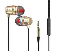 Hi-Res Extra Bass Noise Isolating In-Ear Headphones Earphones High Sensitivity Wired Earbuds with Microphone For iPhone, iPad, Samsung, Volume Control 3.5mm Jack Headphone Earphones (Gold)