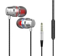 Hi-Res Extra Bass Noise Isolating In-Ear Headphones Earphones High Sensitivity Wired Earbuds with Microphone For iPhone, iPad, Samsung, Volume Control 3.5mm Jack Headphone Earphones (Silver)