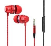 Hi-Res Extra Bass Noise Isolating In-Ear Headphones Earphones High Sensitivity Wired Earbuds with Microphone For iPhone, iPad, Samsung, Volume Control 3.5mm Jack Headphone Earphones (Red)