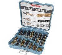 Hi-Spec 130pc Drill Bit Set - HSS Titanium Coated Metal Bits (1-10mm), Masonry & Brad Point Wood Bits for Steel, Wood, Plastic, Brick & Concrete, Storage Case