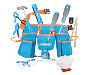 Hi-Spec 16pc Blue Kids Tool Kit Set & Child Size Tool Belt with Real Metal Hand Tools for DIY Building, Woodwork & Construction Learning, Ages 5-7 Years, Includes Safety Glasses & Gloves