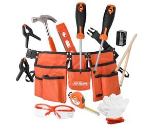 Hi-Spec 16pc Orange Kids Tool Kit Set & Child Size Tool Belt. Boys and Girls Real Metal DIY Kit for Building, Woodwork, Construction and Crafts Learning for Kids