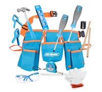 Hi-Spec 16Pcs Kids Real Tool Kit with Tool Belt, Building or Woodwork, Blue