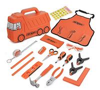 Hi-Spec 17Pcs Kids Real Tool Kit with Truck Box, Orange | Building & Crafts, Sized for Young Makers, Supports Hands-On Learning, Real Steel Tools, Protective Gear, Organized Storage