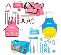 Hi-Spec 18pc Pink Kids Tool Kit Set & Child Size Tool Bag 18-Piece Kids Blue Tool Kit - Real Metal Tools with Tool Bag