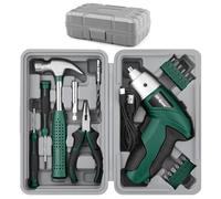 Hi-Spec 19pc 3.6V Green USB Small Power Screwdriver & Home DIY Tool Kit Set. Cordless & Rechargeable Electric Screwdriver and Compact Hand Tool Box Set